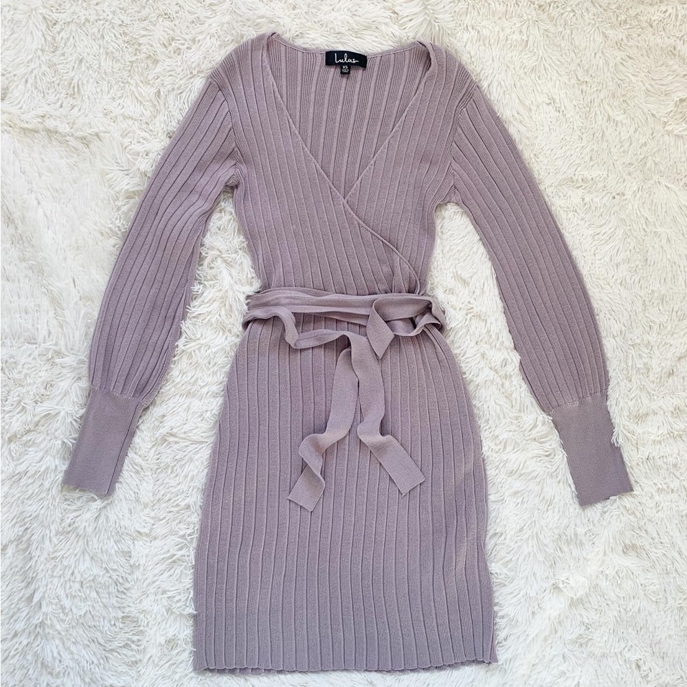 Long sleeves wrap body knit dress